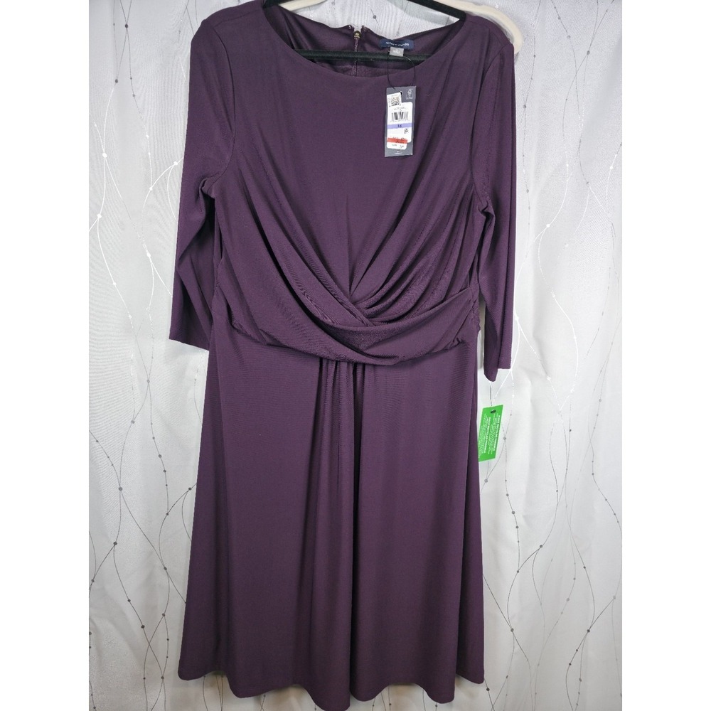 Tommy‎ Hilfiger Womens Purple Surplice Wrap Dress Size 18 3/4 Sleeve NWT